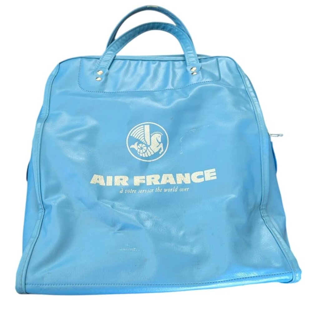 ✈️ Vintage Air France 1960's Vinyl Light Blue Carry on Zip Up Tote ✈️
